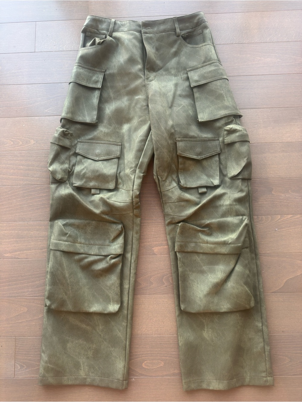 Olive Cargo Leather Style Pants